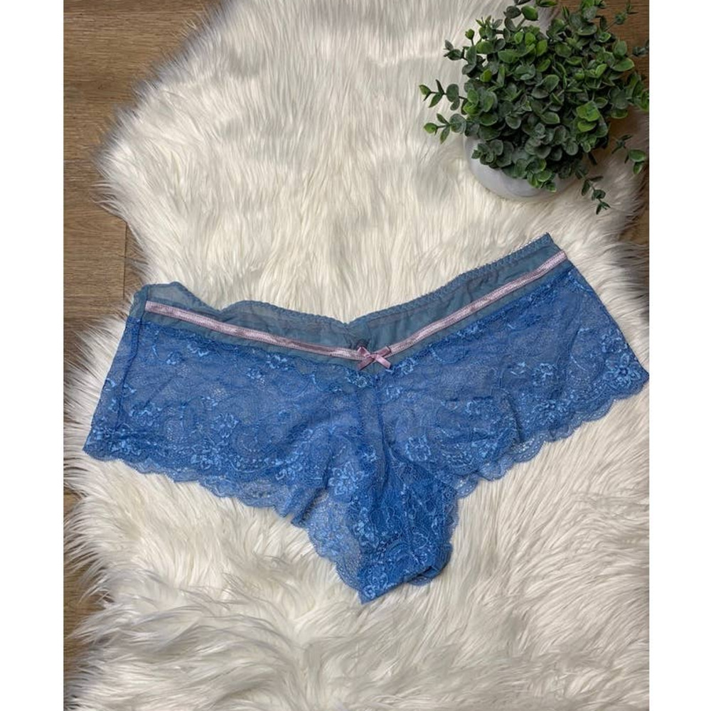 NWOT BLACK FUCHSIA by SECRET LACE LLC. BLUE SHEER LACE PANTY 6" SIDES Size 3x